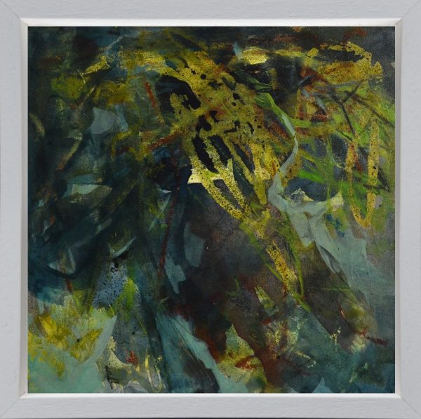 Abstract gold and sea green painting