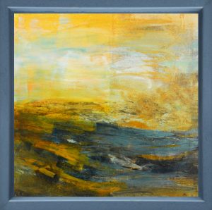 Bright yellow and teal landscape painting