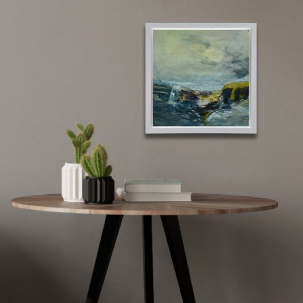 Abstract painting hung in contemporary setting
