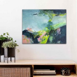 Abstract landscape painting on display