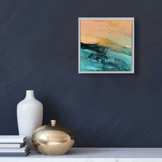 Blue and peach abstract painting Jeanne-Marie Persaud