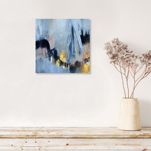 Oil and cold wax blue and gold abstract painting
