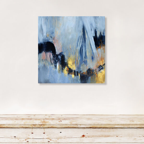 Oil and cold wax blue and gold abstract painting