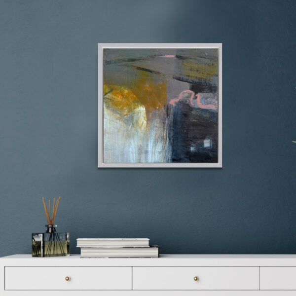 Framed abstract grey and deep blue abstract painting Jeanne-Marie Persaud