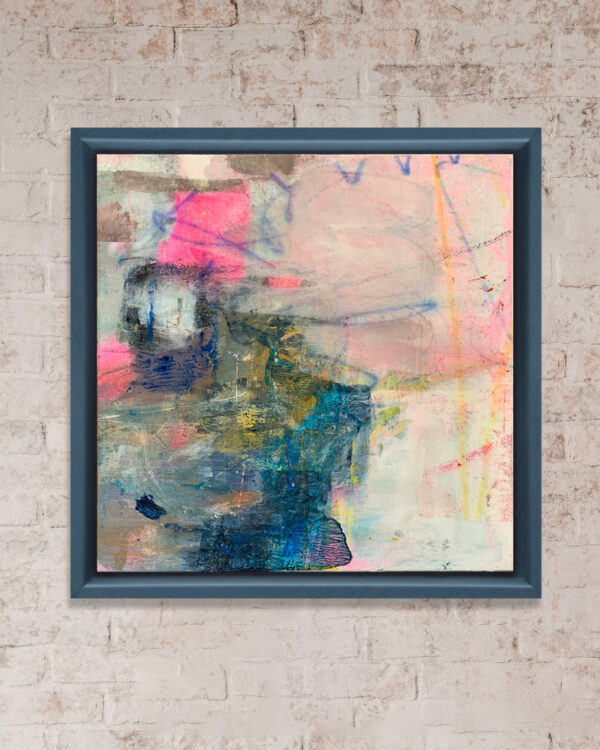 A blue and pink acrylic mixed media painting framed Jeanne-Marie Persaud Abstract Artist
